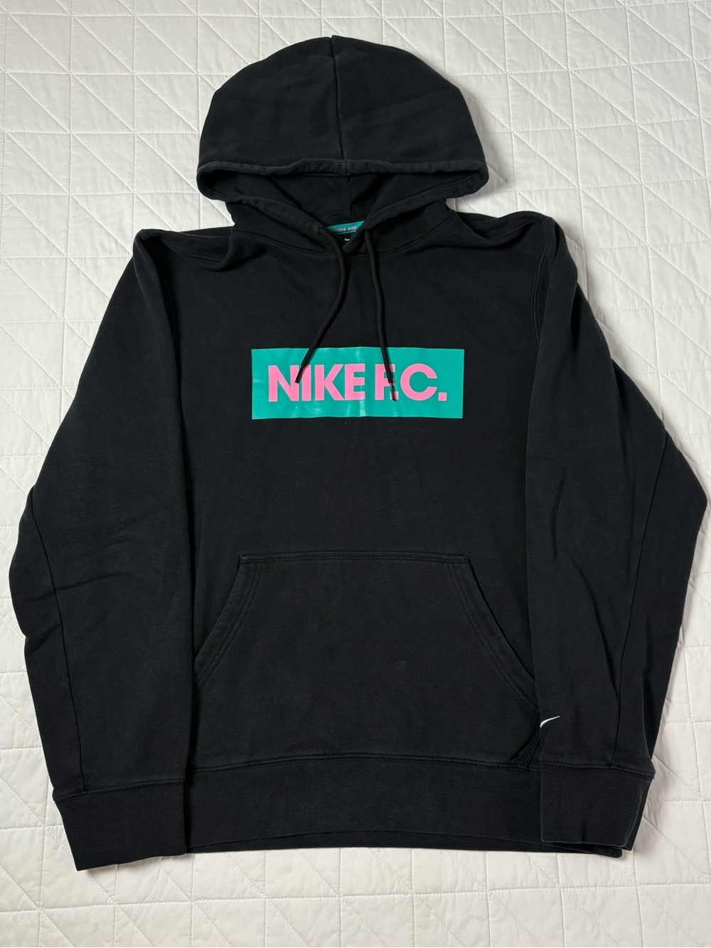 Nike F.C. Soccer Box Logo Fleece Hoodie - Black Teal Pink Graphic - Men’s Large